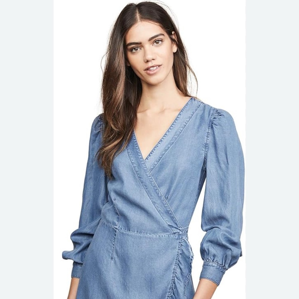 PAIGE Kendry Long Sleeve Denim Wrap Dress